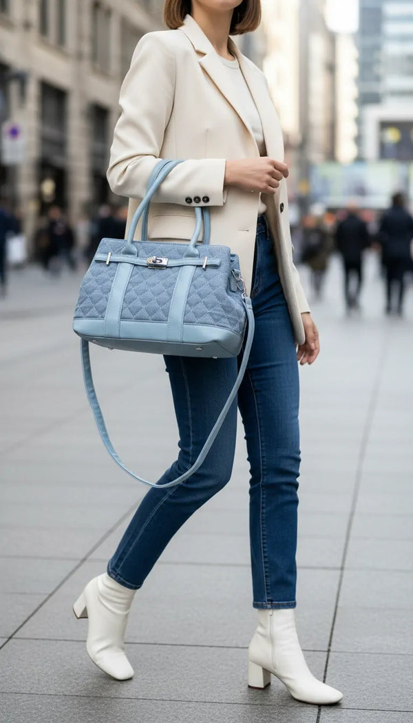 La Patta - Borsa bauletto jeans denim shopping Tracolla trapuntata