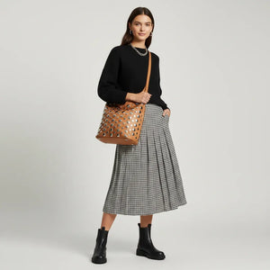 Dudlin- Borsa monomanico secchio spalla borchie grande simil pelle borchiata