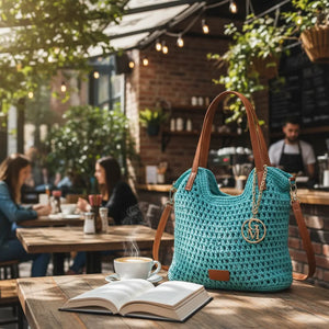 La Ninfea - Borsa firmata Gyoiamea a uncinetto cordino ricamato tote bag a spalla tracolla
