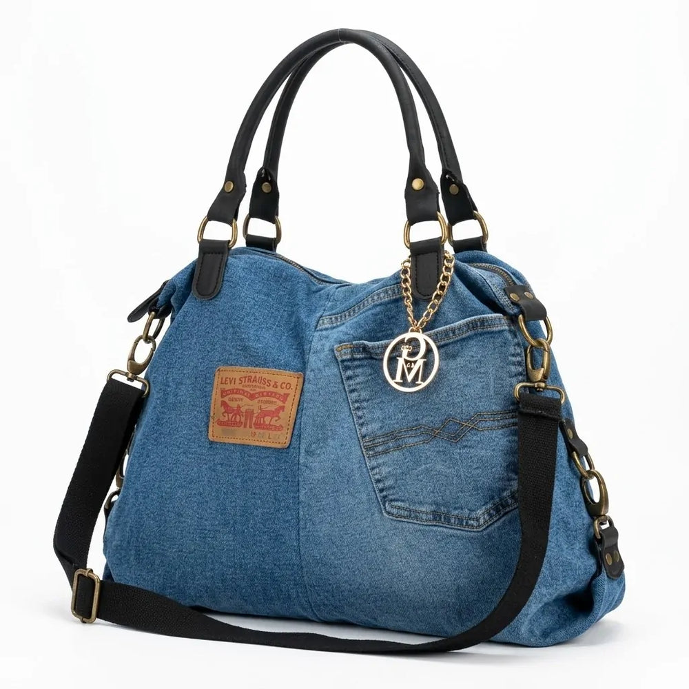 Borsa MADE IN ITALY in jeans LEVI'S vera pelle shopping a spalla e tracolla