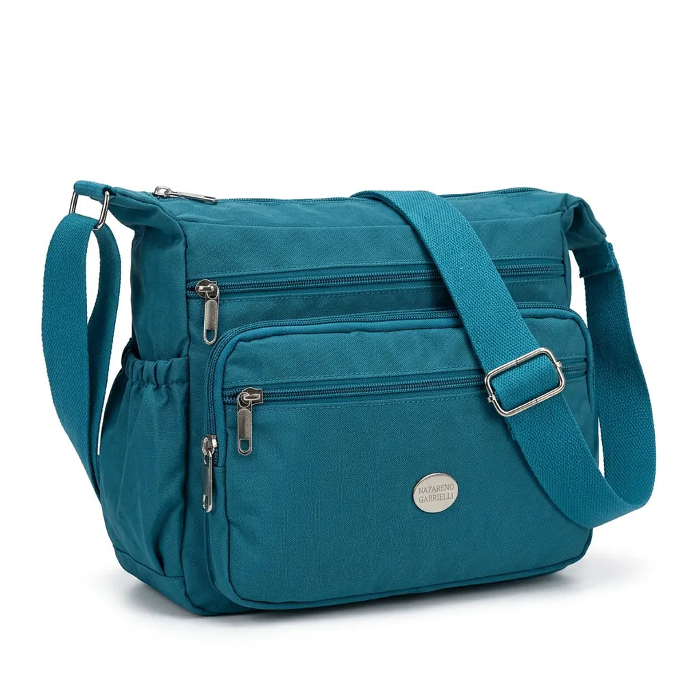 Nazareno Gabrielli - Borsa 5 tasche zip Tracolla Donna in Nylon Multitasche Impermeabile e Leggera