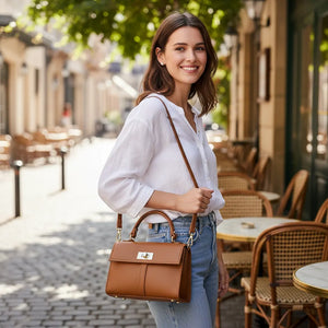 La Goccia - Borsa in Vera Pelle Italiana borsetta rigida a mano con Tracolla e Dettagli Dorati lucchetto