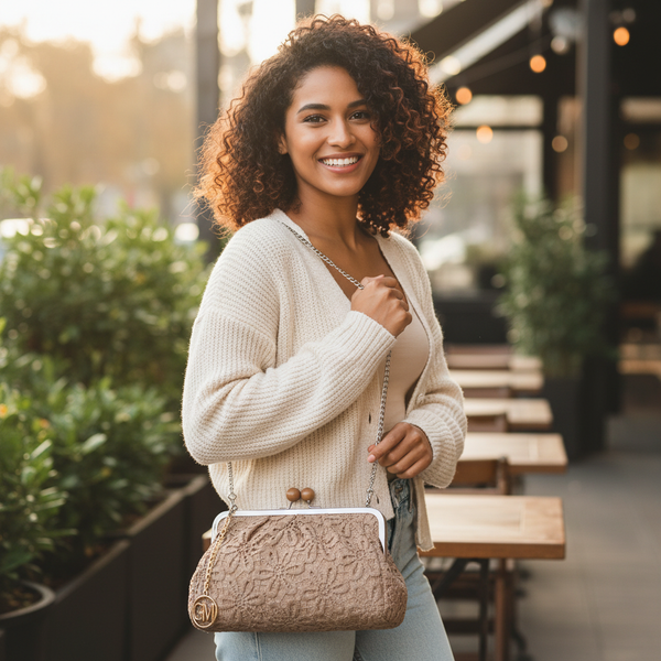 La Natasha - Borsa firmata Gyoiamea Pizzo Macramè clucht borsetta con catena