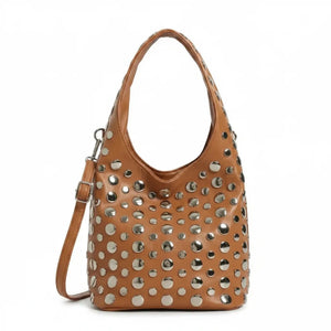 Dudlin- Borsa monomanico secchio spalla borchie grande simil pelle borchiata