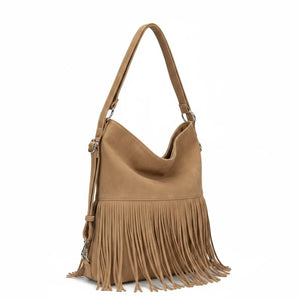 Sweet Years - Borsa monomanico spalla frange grande simil pelle camoscio scamosciata