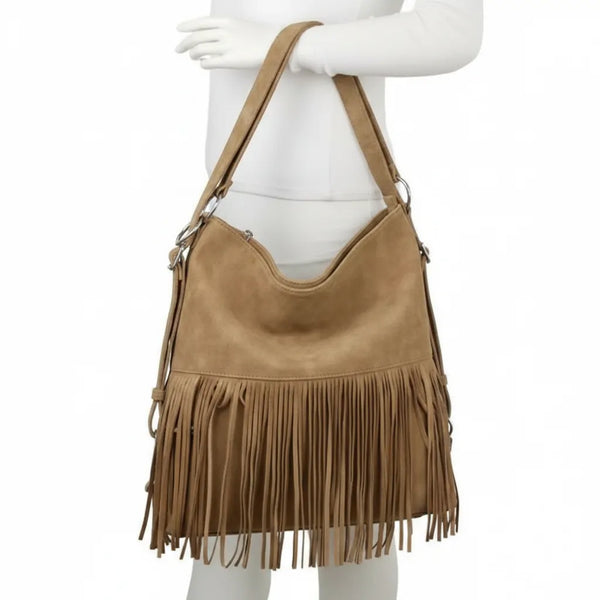 Sweet Years - Borsa monomanico spalla frange grande simil pelle camoscio scamosciata