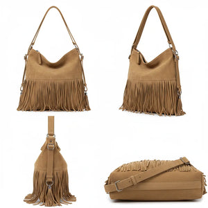 Sweet Years - Borsa monomanico spalla frange grande simil pelle camoscio scamosciata