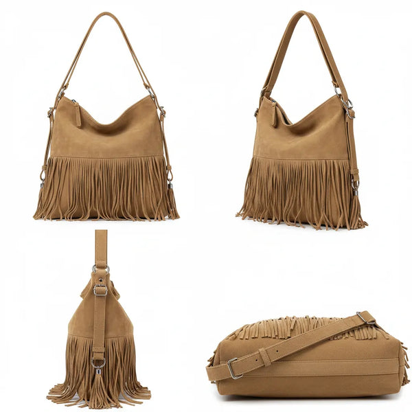 Sweet Years - Borsa monomanico spalla frange grande simil pelle camoscio scamosciata