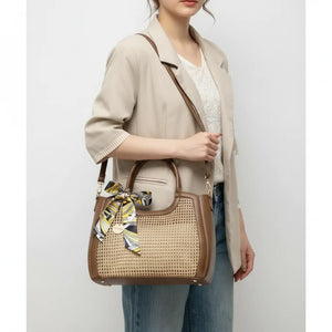 Coconuda - Borsa shopping spalla paglia intrecciata simil pelle e foulard