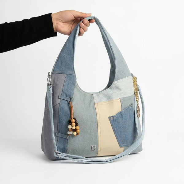 La Tappa a hobo - Borsa sacco jeans denim shopping Tracolla con toppe