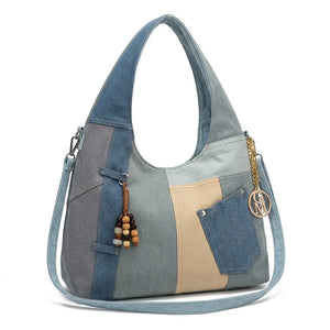 La Tappa a hobo - Borsa sacco jeans denim shopping Tracolla con toppe