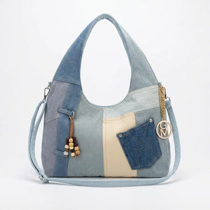 La Tappa a hobo - Borsa sacco jeans denim shopping Tracolla con toppe