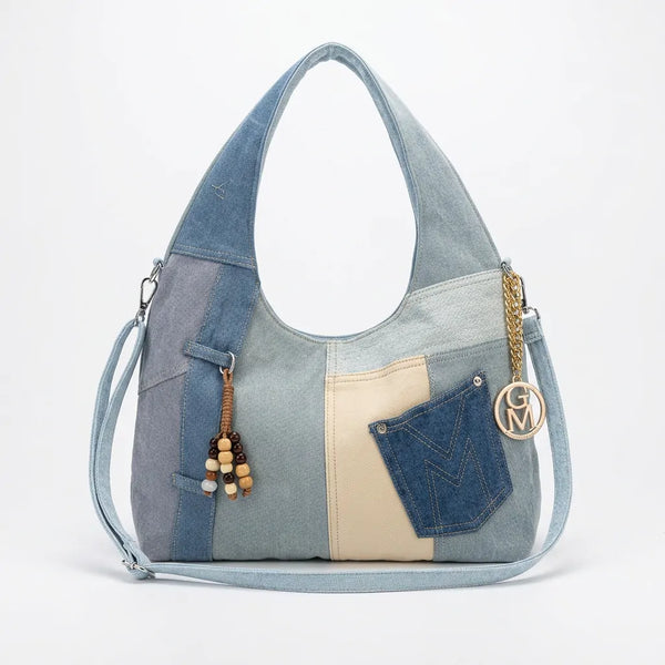 La Tappa a hobo - Borsa sacco jeans denim shopping Tracolla con toppe