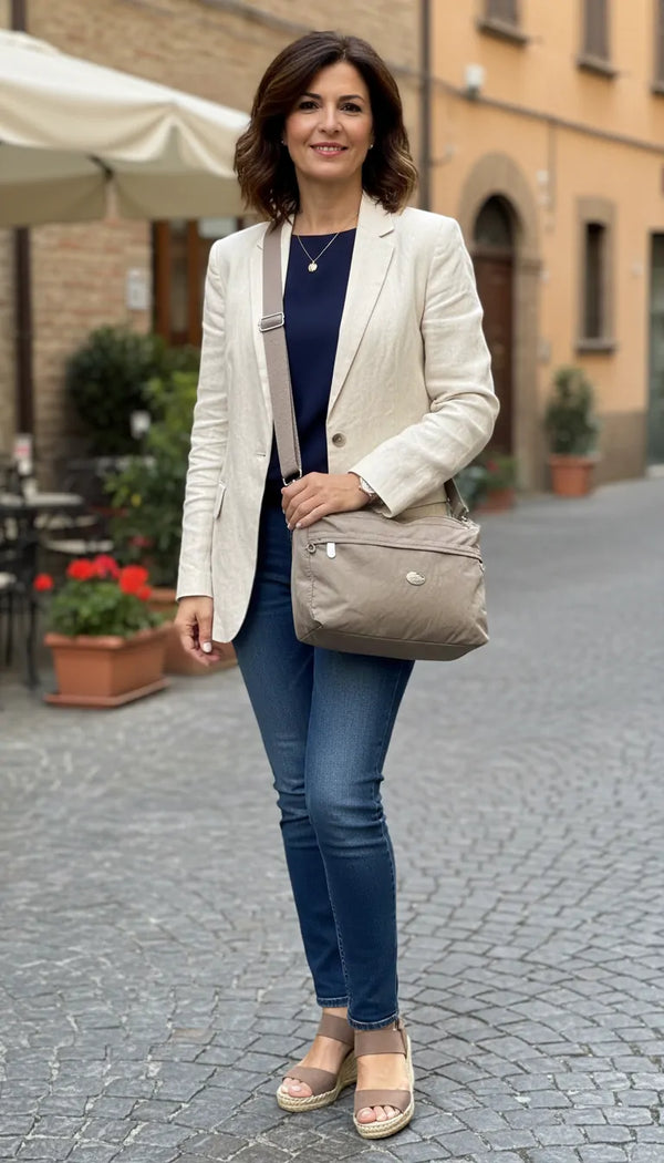 Nazareno Gabrielli - Borsa 4 tasche zip mezzaluna Tracolla Donna in Nylon Multitasche Impermeabile e Leggera