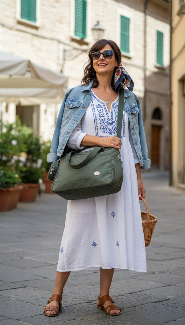 Nazareno Gabrielli - Borsa shopper tote bag Tracolla spalla Donna in Nylon Multitasche Impermeabile e Leggera