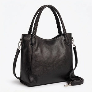 Borsa donna a spalla con manici intrecciati e tracolla nero - vista principale della variante