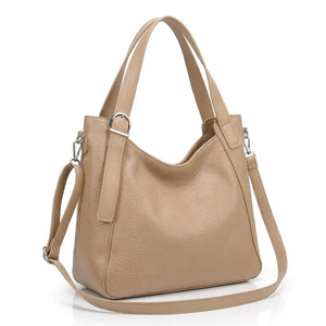 Borsa donna a spalla con doppi manici e tracolla beige chiaro - vista principale della variante