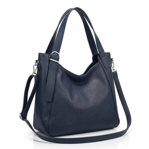 Borsa donna a spalla con doppi manici e tracolla blu scuro - vista principale della variante