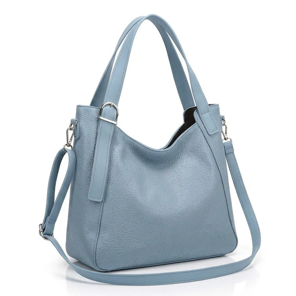 Borsa donna a spalla con doppi manici e tracolla celeste chiaro - vista principale della variante