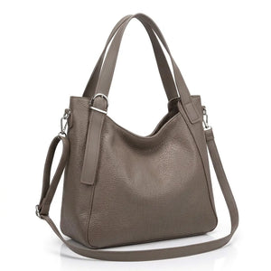 Borsa donna a spalla con doppi manici e tracolla grigio - vista principale della variante