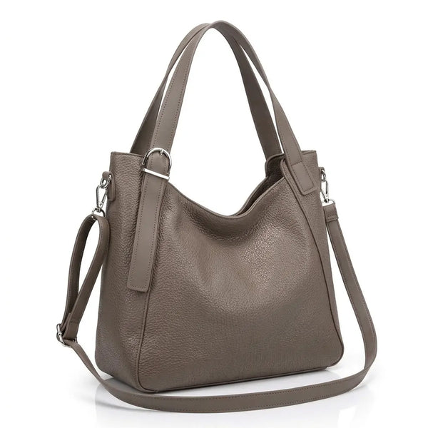 Borsa donna a spalla con doppi manici e tracolla grigio - vista principale della variante
