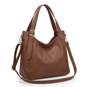 Borsa donna a spalla con doppi manici e tracolla marrone - vista principale della variante