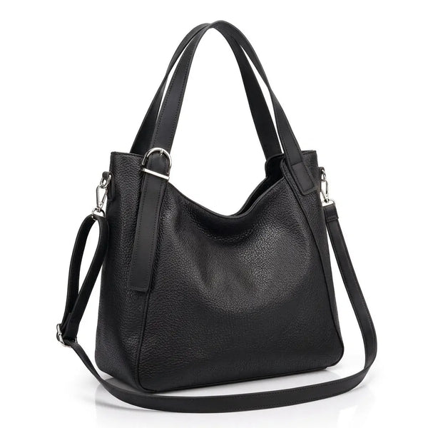 Borsa donna a spalla con doppi manici e tracolla nero - vista principale della variante