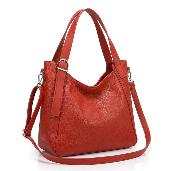 Borsa donna a spalla con doppi manici e tracolla rosso pomodoro - vista principale della variante