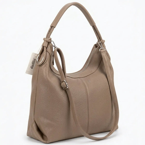 Borsa hobo donna monomanico con anelli e tracolla beige taupe - vista principale della variante