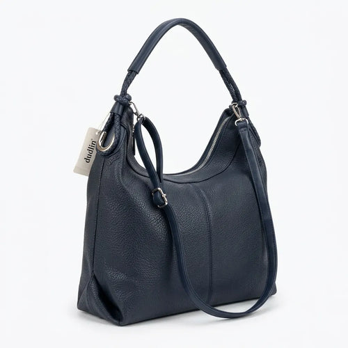 Borsa hobo donna monomanico con anelli e tracolla blu scuro - vista principale della variante