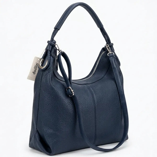 Borsa hobo donna monomanico con anelli e tracolla blu scuro - vista alternativa
