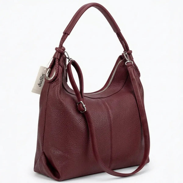 Borsa hobo donna monomanico con anelli e tracolla bordeaux - vista principale della variante