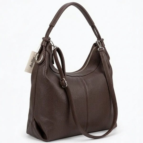 Borsa hobo donna monomanico con anelli e tracolla marrone caffè - vista principale della variante
