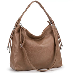 Borsa hobo donna a spalla con laccetti e tracolla beige taupe - vista principale della variante
