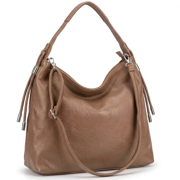 Borsa hobo donna a spalla con laccetti e tracolla beige taupe - vista principale della variante