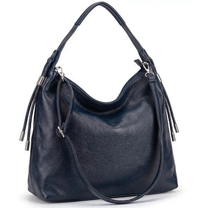Borsa hobo donna a spalla con laccetti e tracolla blu scuro - vista principale della variante