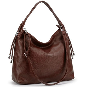 Borsa hobo donna a spalla con laccetti e tracolla marrone scuro - vista principale della variante