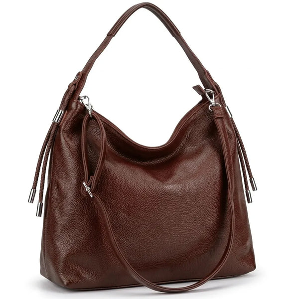 Borsa hobo donna a spalla con laccetti e tracolla marrone scuro - vista principale della variante