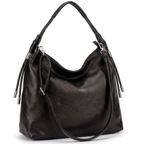 Borsa hobo donna a spalla con laccetti e tracolla nero - vista principale della variante