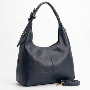 Borsa hobo donna con nodo sul manico e tracolla blu scuro - vista principale della variante