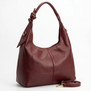 Borsa hobo donna con nodo sul manico e tracolla bordeaux - vista principale della variante