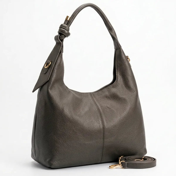 Borsa hobo donna con nodo sul manico e tracolla grigio scuro - vista principale della variante