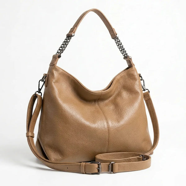 Borsa hobo donna con manico a catena e tracolla beige - vista principale della variante