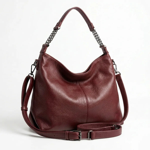 Borsa hobo donna con manico a catena e tracolla bordeaux - vista principale della variante