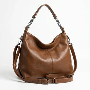 Borsa hobo donna con manico a catena e tracolla marrone cuoio - vista principale della variante