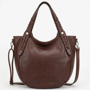 Borsa donna arrotondata con manici intrecciati e tracolla marrone - vista principale della variante