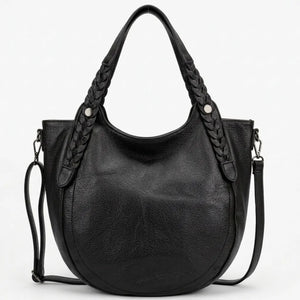 Borsa donna arrotondata con manici intrecciati e tracolla nero - vista principale della variante