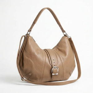 Borsa hobo donna con fibbia frontale e tracolla beige taupe - vista principale della variante