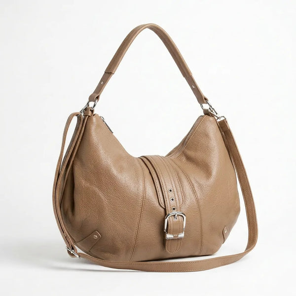Borsa hobo donna con fibbia frontale e tracolla beige taupe - vista principale della variante