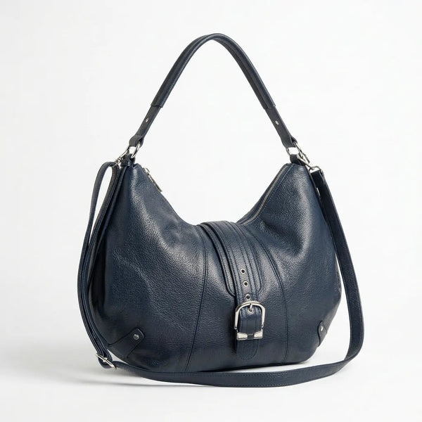 Borsa hobo donna con fibbia frontale e tracolla blu scuro - vista principale della variante
